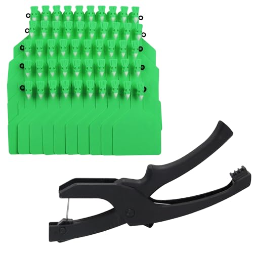 Tags One-Piece 50pcs TPU Blank Large Cattle Ear Tags with Specialized Pliers, Animal Identification Tag for Cows Goats Sheep Pigs (Green) - color: Green