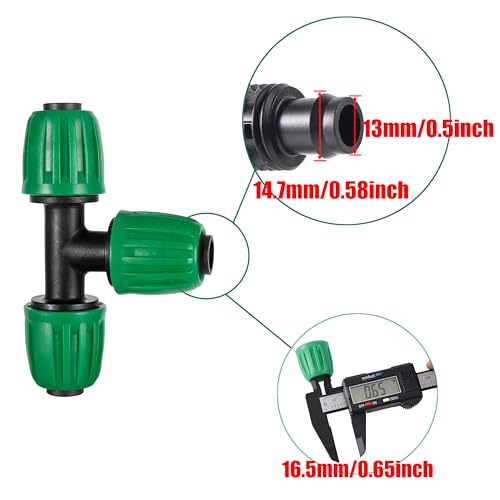 15 Pack 1/2 Inch Drip Irrigation Tee Fittings (1/2" ID x0.6-0.63" OD) - 1/2'' Drip Line Anti-Drop Barbed Lock Nut T Connectors for 1/2 Inch Drip Irrigation Tubing System Connection - size: 1/2 inch Tee