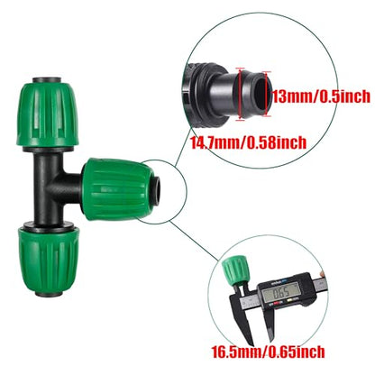 15 Pack 1/2 Inch Drip Irrigation Tee Fittings (1/2" ID x0.6-0.63" OD) - 1/2'' Drip Line Anti-Drop Barbed Lock Nut T Connectors for 1/2 Inch Drip Irrigation Tubing System Connection - size: 1/2 inch Tee
