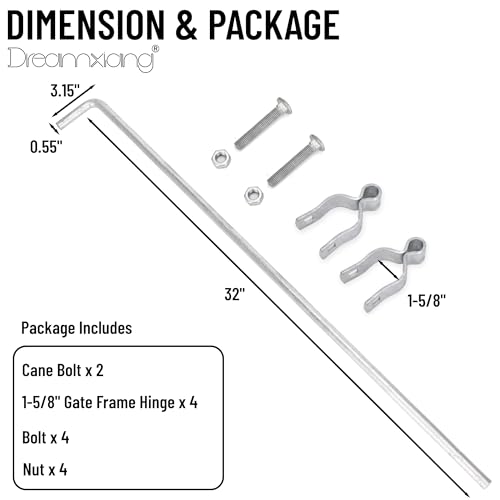 Gate Drop Rod for Chain Link Fence, 32" x 1-5/8" Heavy Duty Cane Bolt Galvanized Steel Hardware Ground Latch for Single or Double Gate in Yard, Garden, Farm (1 Pack) - size: 32in(1-5/8" thickness)