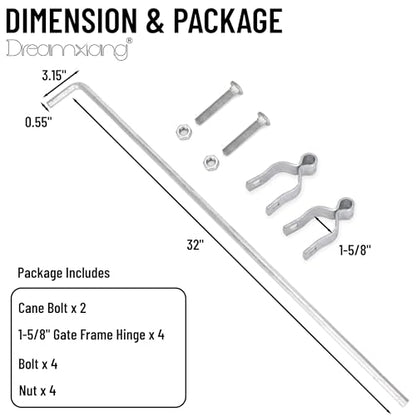 Gate Drop Rod for Chain Link Fence, 32" x 1-5/8" Heavy Duty Cane Bolt Galvanized Steel Hardware Ground Latch for Single or Double Gate in Yard, Garden, Farm (1 Pack) - size: 32in(1-5/8" thickness)