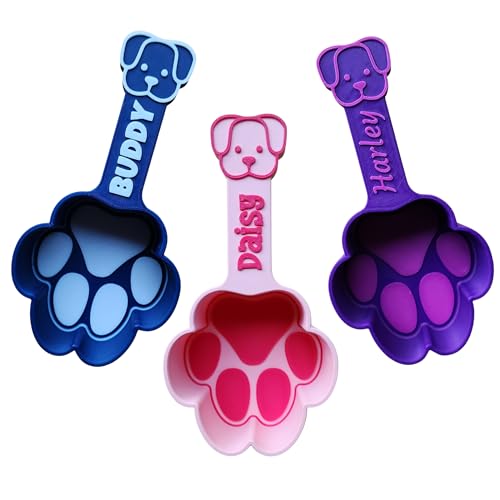 Personalized Dog Food Scoop, Paw Print Pet Food Measuring Cup with Pup Face Handle and Name, Kibble Scoop (1 oz – 1/8 Cup) - size: 1 oz – 1/8 cup