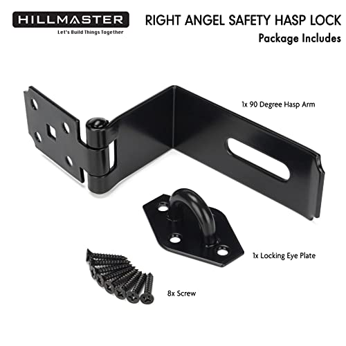 HILLMASTER Door Hasp Latch 90 Degree, 7-3/4" Extra Thick Heavy Duty Steel Safety Gate Door Lock Padlock Clasp Hasp Lock Latch for Fence Gate Barn Door Shed Closet Cabinet, Black Finish - size: Bendable