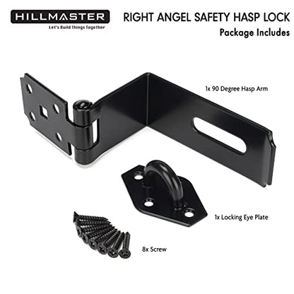 HILLMASTER Door Hasp Latch 90 Degree, 7-3/4" Extra Thick Heavy Duty Steel Safety Gate Door Lock Padlock Clasp Hasp Lock Latch for Fence Gate Barn Door Shed Closet Cabinet, Black Finish - size: Bendable