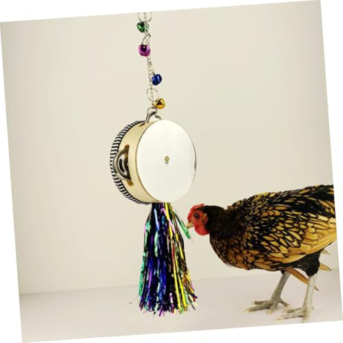 YARNOW Chicken Mirror for Hens and Roosters Durable Stainless Steel Double Sided Drum Increases Activity and Reduces Boredom Easy to Install with Hanging Chain