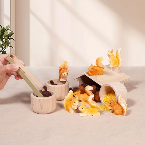 Sorting Stacking Wooden Toys for Toddlers, Squirrel Montessori Toys Toddler Sensory Bin Tool Toy, Wood Squirrel Toy House Fine Motor Skill Early Learning Educational Gift for Kids - style: Squirrel Toys