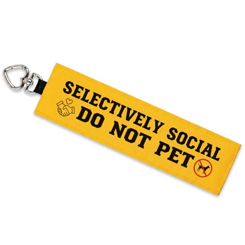 Yellow Dog Leash Sleeve Selectively Social Do Not Pet Warning Wrap, Double Sided Highly Visible Pet Safety Sign with Heart Hook, Canvas Lead Attachment for Dog Training Outdoor Walking - color: Selectively Social