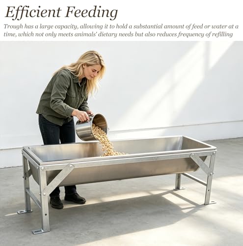 Large Capacity Goat Feeder with Bracket, Thickened Stainless Steel Livestock Water Trough, Heavy Duty Large Feed Trough for Sheep, Cattle(160x60xH60cm/63x23.6x23.6in) - size: 160x60xH60cm/63x23.6x23.6in