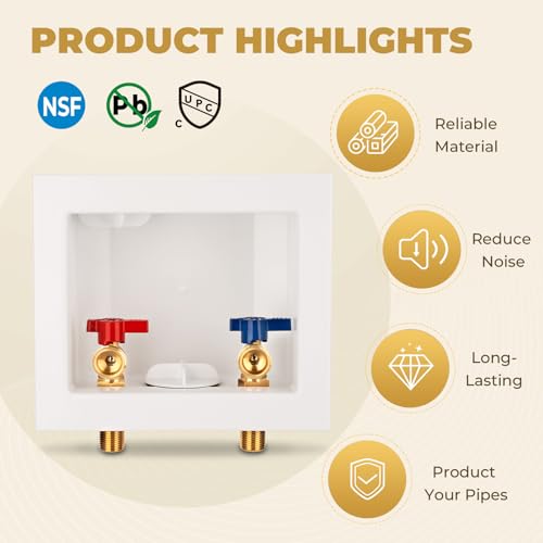 Washing Machine Outlet Box, 1/2 Inch MIP&Sweat x3/4 Inch MHT with Center Drain, Washer Faucet Recessed Box, Laundry Washer Valve Outlet Box - color: MIP&Sweat/Regular