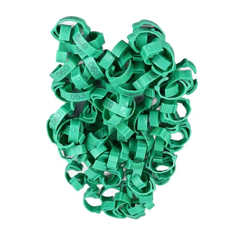 SUNGOOYUE 100 Pcs Chicken Leg Rings Plastic Numbered Poultry Identification Bands Clip On Round Ankle for Chickens Ducks Hens Breeders Farm Flock Tracking (100Pcs Green Rings with Number Markers) - color: 100Pcs Green Rings with Number Markers