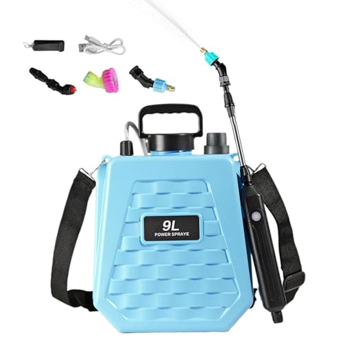 Battery Powered Sprayer,Backpack Can Rechargeable,Battery Operated Sprayer with Adjustable Shoulder Strap - for Home Outdoor Plant Agriculture Backyard Yard Lawn Farm - color: 9L sky blue