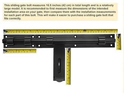 Slide Bolt Gate Latch, 17in, Thickened for Large Wooden/Metal Gates, Face Mount, Weld/Screws on Gate Left/Right Side, Fence Gate Latch, Barn Door Lock, Rustic Gate Lock Hardware(Patent Pending)