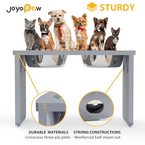 Elevated Dog Bowls, Bamboo Raised Dog Bowl for Large Dogs, with 2 Stainless Steel Bowls (13'' Tall-68oz Bowl, Grey) - color: Grey, size: X Large: 13'' Tall-68 oz Bowl