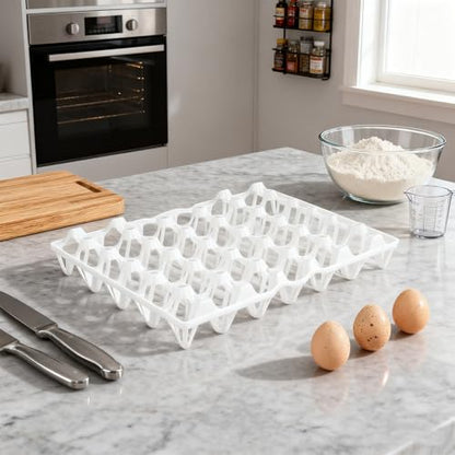SINJEUN 15 Pack Plastic Egg Tray, 30 Cells Plastic Egg Flats, Stackable Egg Crates Holder for Storing, Sorting, and Shipping Eggs, White