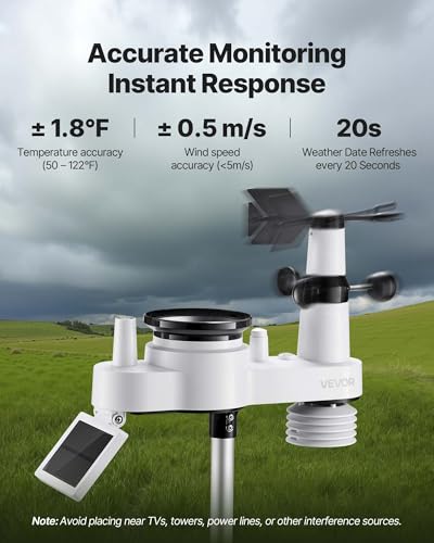 VEVOR 7-in-1 Wireless Weather Station, 7.5-Inch VA Display, Solar Powered Outdoor Sensor, Rain Gauge, Indoor Outdoor for Weather Forecast, Temperature, Humidity, Wind Speed and Direction (No WiFi) - style: 7in1 NO WiFi New Version