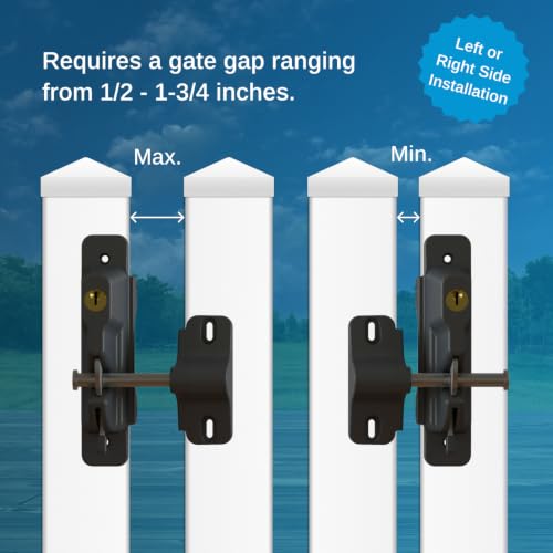 Weatherables Keystone Black Zinc Diecast Metal 1-Sided Key-Lockable Gate Latch – Heavy Duty Gate Latch with Self-Latching Gate Lock – Made for Installation on Metal, Wood & Vinyl Fences, Keyed Alike - style: 1-Side Metal