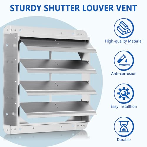 16 Inch Galvanized Shutter Exhaust Louver Vent, Automatic Gravity Shutter Louver Vent for Home Attics, Workshops, Barn, Greenhouse (Motor&Blades are not Included) - size: 16 inch