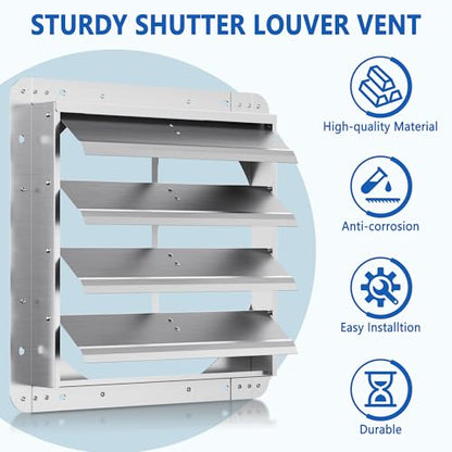 16 Inch Galvanized Shutter Exhaust Louver Vent, Automatic Gravity Shutter Louver Vent for Home Attics, Workshops, Barn, Greenhouse (Motor&Blades are not Included) - size: 16 inch