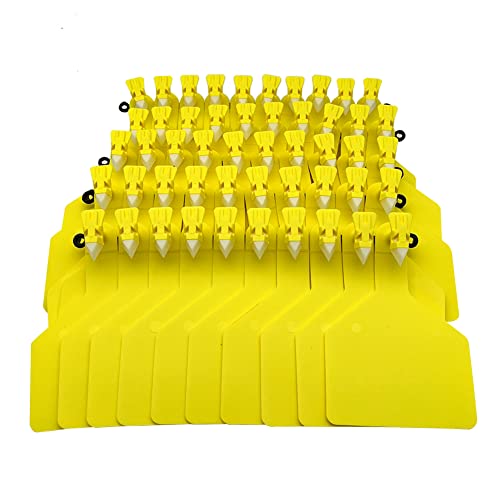 50 Pcs One-Piece Blank Cattle Ear Tags TPU Flexible Livestock Identification for Cow Sheep Goat Pig, Large Size Tagging Farm Animal Supply (Yellow) - color: Yellow