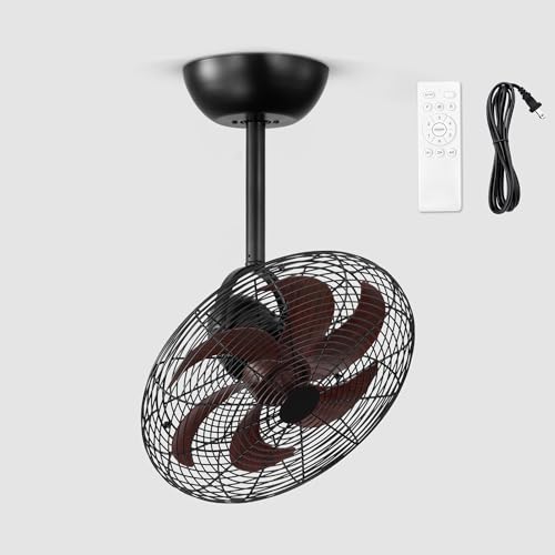LEDIARY Wall Mount Fan with Remote 16 Inch Small Ceiling Fans with Plug in Cord, 6 Speed, Adjustable Tilt, Wall Mounted Fan Indoor Tabletop for Garage Shop Corner-Walnut - color: Walnut, size: 16 INCH