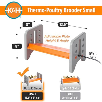 K&H Pet Products Chicken Brooder Heater for Chicks Ducklings, Adjustable Heating Plate for Brooder Boxes, Warms up to 15 Chicks, Chicken Coop Poultry Heating with Safety Light, Small 25 Watts - size: Small 13.5 X 8 X 8 Inches
