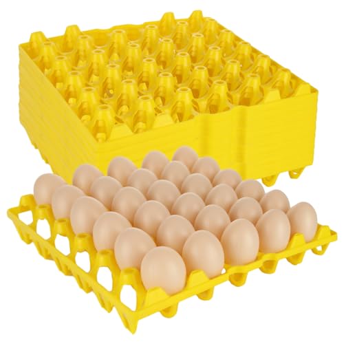 DAJAVE 12 Pack Plastic Egg Tray, Yellow Egg Crates 30-Eggs Flats for Home Chicken Farmers, Stackable Eggs Cartons Flats Hold Multiple Egg for Packing, Storage, Shipping - color: Yellow