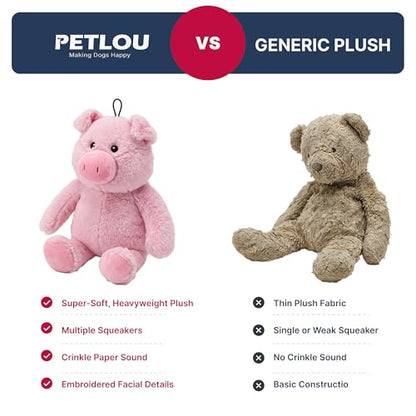 Petlou Plush Toys with Durable Squeaker and Crinkle Paper Dog Chew Toy in Colossal Size and Multi-Color (Pink Cute, 15 Inch Cut Pig)