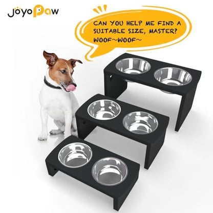 Elevated Dog Bowls, Bamboo Raised Dog Bowl for Small Dogs & Cats, with 2 Stainless Steel Bowls (4'' Tall-20oz Bowl, Black) - color: Black, size: Small: 4'' Tall-20 oz Bowl