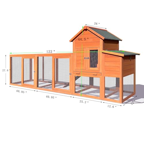 RUNVA 120" Large Chicken Coop with Nest Box and Removable Tray, Hen House for 2-6 Chickens, Outdoor Weatherproof Small Animal Cages