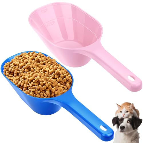 Dog Food Scoop, 1 Cup Pet Food Scoop With Measuring Lines (pink and blue) - color: pink and blue