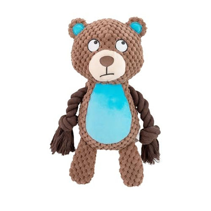 Plush Bear Dog Toy with Rope Arms, Squeaky Interactive Pet Toy, Brown and Blue, for Small & Medium Dogs - color: Brown