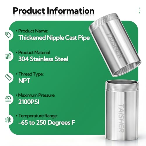 TAISHER 1PCS Stainless Steel Pipe Fittings, 1-1/2" NPT Male x 1-1/2" NPT Female Threaded, 4" Length Nipple Cast Pipe - size: 1-1/2" (M x F)NPT 1Pcs