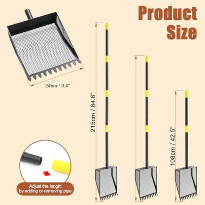 Chicken Poop Scooper & Rake, 42-84" Adjustable Chicken Scooper for Poop, Metal Sand Sifting Litter Shovel for Chicken & Goat Coop, Black