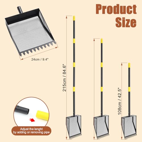 Ihomepark Chicken Poop Scooper & Rake, 42-84" Adjustable Chicken Coop Shovel, 2-in-1 Heavy Duty Iron Sand Sifting Litter Rake for Chicken Coop, Goat, Cat Litter & Barn Yard Waste