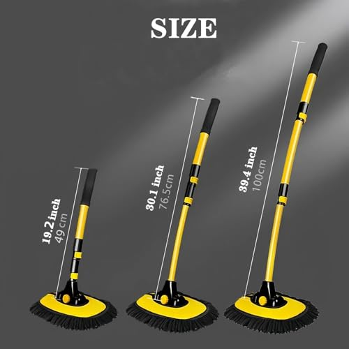 MVEQRRN Upgrade Car Wash Brush Mop with Long Handle,Chenille Microfiber Car Wash Brush Car Cleaning Brush Kit Car Wash Mop Supplies Car Washing Brush with Scratch-Free Replacement Head - color: Yellow-003