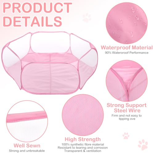 VitalCozy Hamster Playpen with Mat Small Animal Cage Tent Breathable Transparent Guinea Pig Playpen Waterproof Portable Yard Fence Mat Foldable Exercise Playpen Outdoor Indoor (Pink,Star) - color: Pink