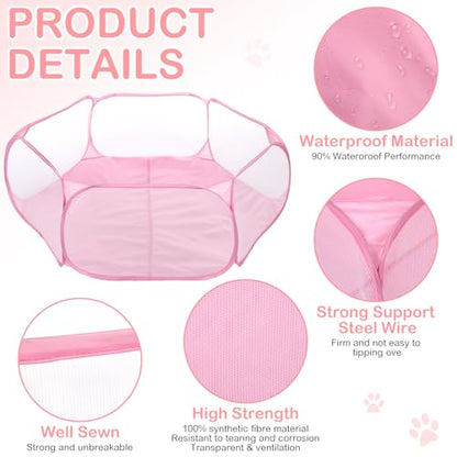 VitalCozy Hamster Playpen with Mat Small Animal Cage Tent Breathable Transparent Guinea Pig Playpen Waterproof Portable Yard Fence Mat Foldable Exercise Playpen Outdoor Indoor (Pink,Star) - color: Pink