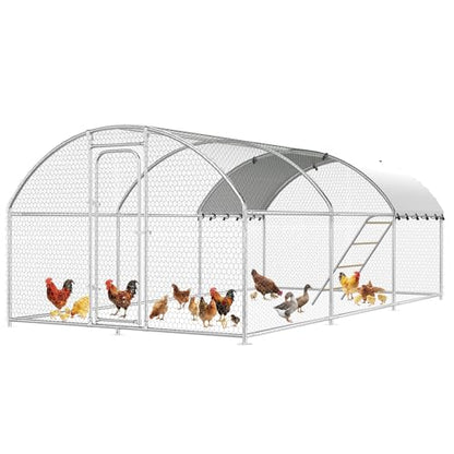 Large Metal Chicken Coop with Roosting Perch, Waterproof and UV-Resistant Cover,Outdoor Walk-in Cage Hen House for Yard Farm Rabbit Duck Chicken Run with Dome Roof(19.7'W x 9.8'L x 6.4'H) - size: 236.0"L x 118.0"W x 78.0"H