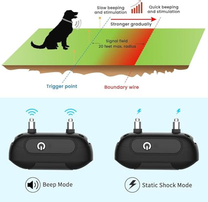 RUXAN Electric Dog Fence System, Wireless & In-Ground Pet Containment Kit with 1 Waterproof Collars, Underground Dog Fence for 1 Dogs, Basic Electric Fence for Dogs Outdoor Yard - color: BLK