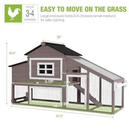 GUTINNEEN Chicken Coop Mobile Hen House Wooden with Run Poultry Cage with Nesting Box,Field Grey - color: Field Grey