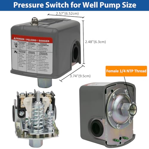 WHK Water Pressure Switch for Well Pump 30-50psi Auto Electrical Control Adjustable Differential 1/4 Female NPT UL Certified Grey