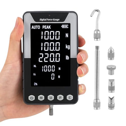 1000N Digital Force Gauge Push Pull Meter with USB Output | 3.9 Inch Large Display Multi Units N Kg Lb Calibration Certificate Included for Tension Compression Destructive Testing