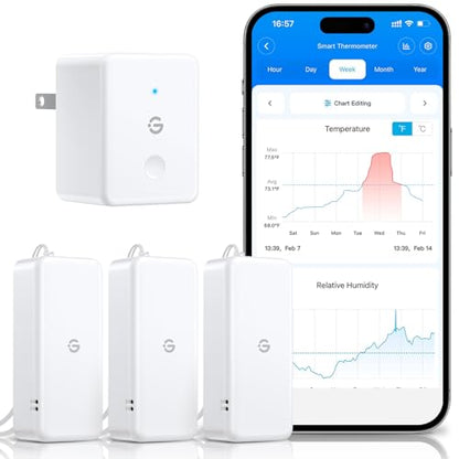 GoveeLife 2.0 WiFi Hygrometer Thermometer 3 Pack, Smart Humidity Temperature Sensor with App Notifications, Temperature Humidity for Bedroom, Wine Cellar, Basements(Only Support 2.4G Wi-Fi) - style: BT Gateway + 3 Sensor