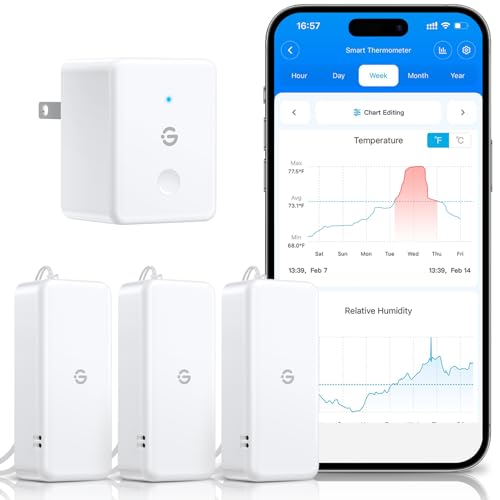 GoveeLife 2.0 WiFi Hygrometer Thermometer 3 Pack, Smart Humidity Temperature Sensor with App Notifications, Temperature Humidity for Bedroom, Wine Cellar, Basements(Only Support 2.4G Wi-Fi) - style: BT Gateway + 3 Sensor