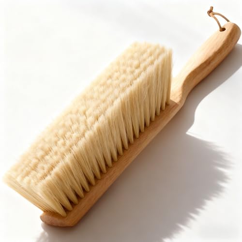 Foxtail (Fox Tail) Bench Brush for Construction Cleanup and Tile Finishing - Heavy-Duty Wooden Handle, Wide Sweep, Hang Loop, 14-Inch, Also for Woodworking and Retail Counters