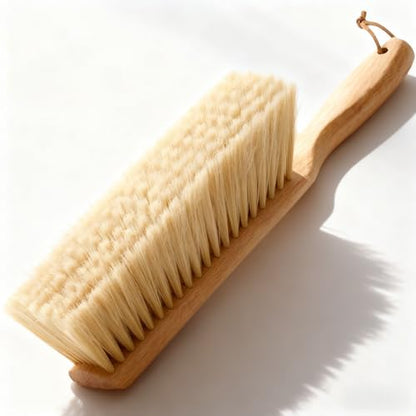 Foxtail (Fox Tail) Bench Brush for Construction Cleanup and Tile Finishing - Heavy-Duty Wooden Handle, Wide Sweep, Hang Loop, 14-Inch, Also for Woodworking and Retail Counters