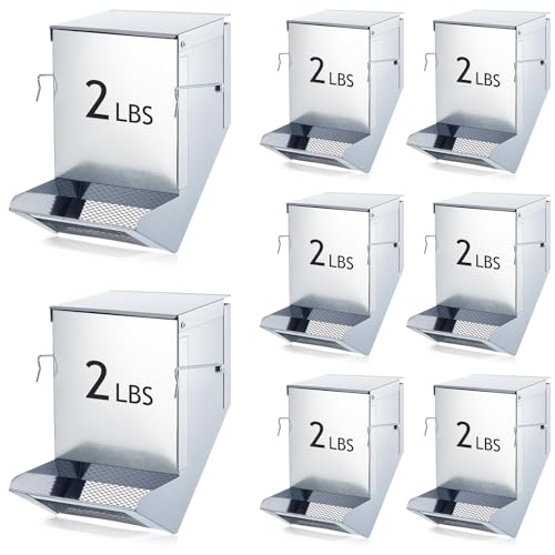 Maxcheck 8 Pcs Rabbit Feeder for Cages Bulk Small Animal Food Dispenser with Lid Metal Rabbit Feeders Outside for Guinea Pig (4.7 Inches,Silver) - color: Silver, size: 4.7 Inches