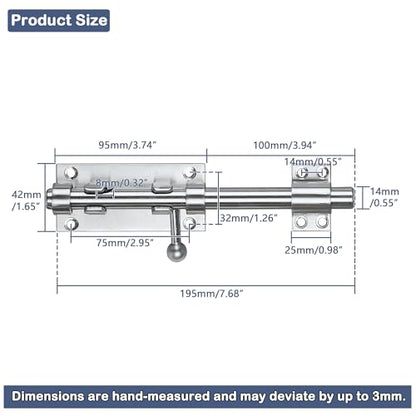 Alise Slide Lock SUS304 Stainless Steel Gate Latch, Slide Bolt Latch,Thickened Heavy Door Latch Lock,8 Inch Brushed Barrel Bolt Latch, Security Slide Latch Lock - color: Brushed, size: 8 Inch (Regular)