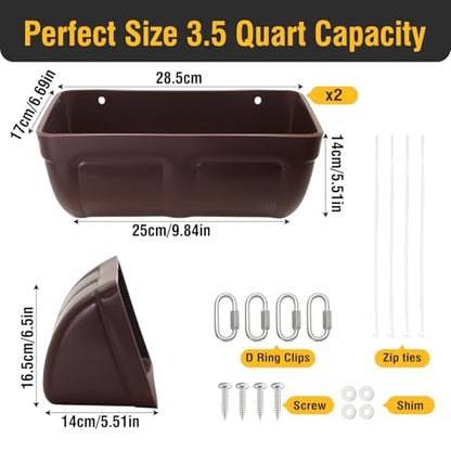 2 Pack Hanging Chicken Feeder Trough for Goat,Sheep,Dog.Livestock Feeding Container Goats Supplies Feeders Waterer Bucket (Brown) - color: Brown