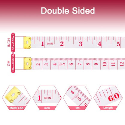 GDMINLO Tape Measure Double Scale Body Sewing Soft Flexible Tailor Craft Vinyl Ruler for Weight Loss Medical Body Measurement, Has Centimetre Scale on Reverse Side 60-inch（Red on White）